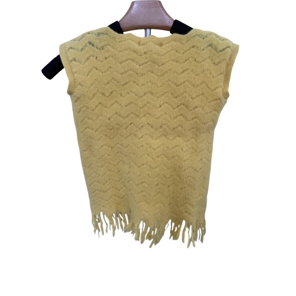 Vtg Asia Knitters Yellow 100% Wool Sweater Vest Top Zigzag Pattern Fringe Hem SM - Picture 4 of 6